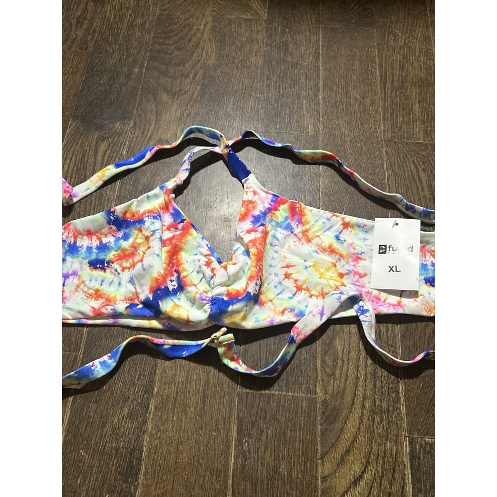 Fused Hawaii Kohanaiki Bikini Top Sz XL Tie Dyed White  Colorful